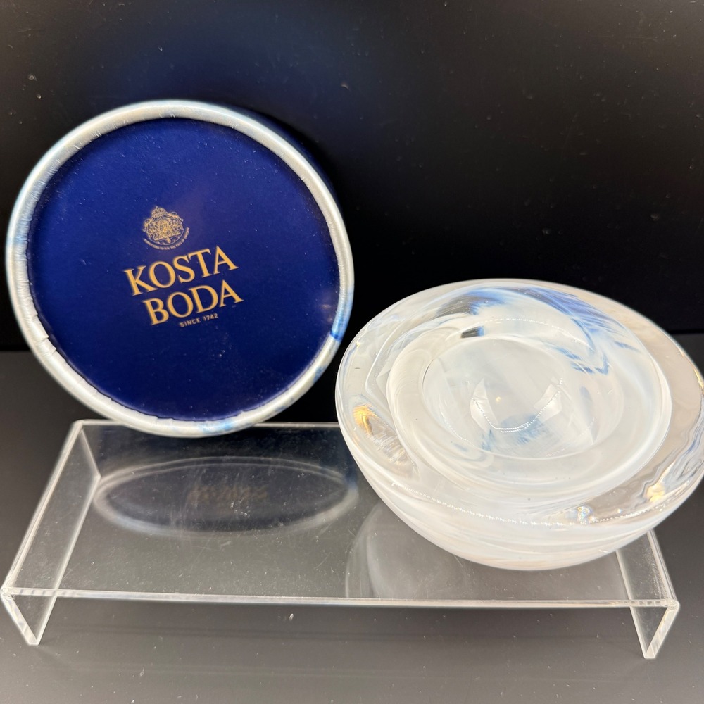 Kosta Boda Atoll White Glass‎ Votive Candle Bowl Anna Ehrner Signed with Box